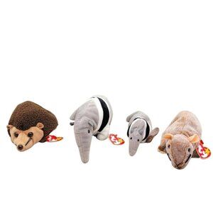 Ty Beanie Babies Plush Bulk Lot Stuffed Animal Hedgehog Anteater Rat
